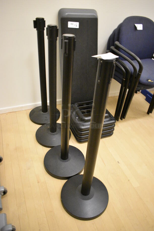 4 Queue Way Black Stanchions. 14x14x40. 4 Times Your Bid! (behind squash court - left)