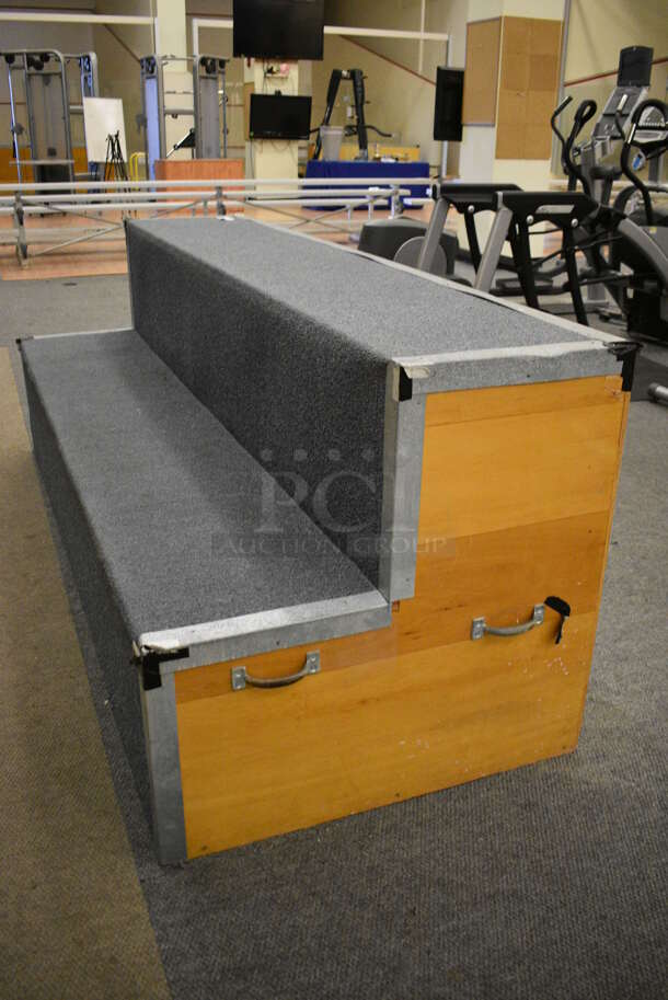 Carpet and Wood Pattern 2 Tier Bleacher / Riser. BUYER MUST REMOVE. 96x38x36. (lobby) - Image 2 of 5