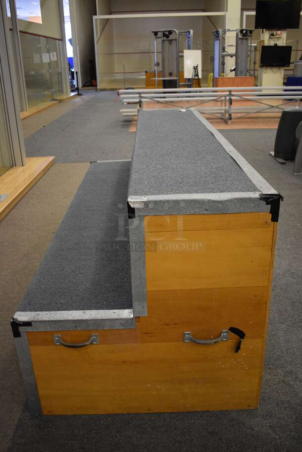 Carpet and Wood Pattern 2 Tier Bleacher / Riser. BUYER MUST REMOVE. 96x38x36. (lobby) - Image 3 of 5