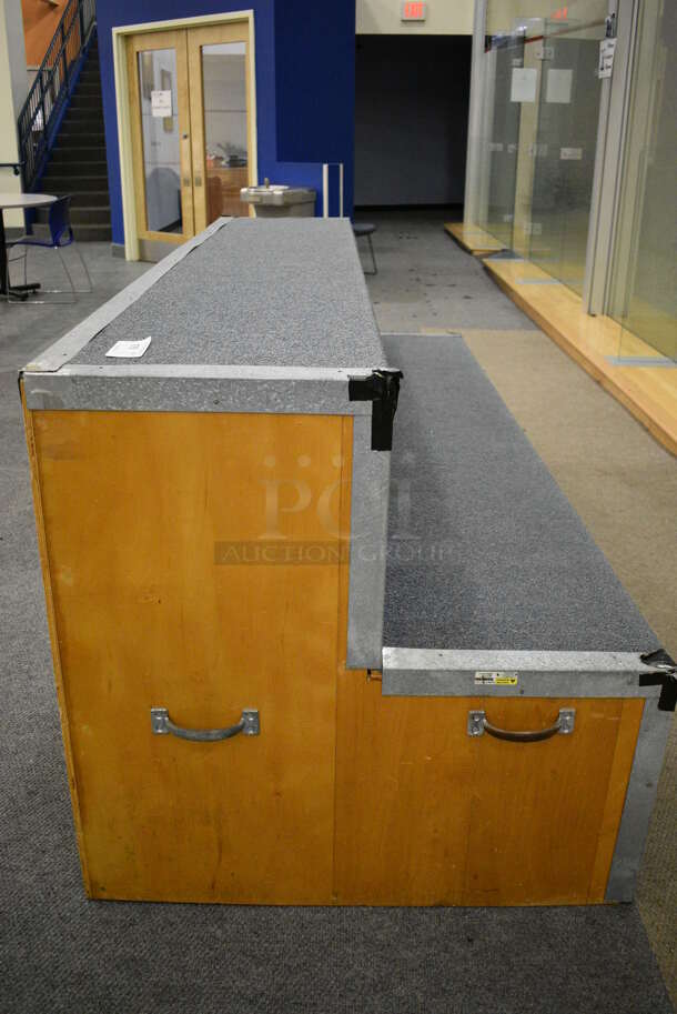 Carpet and Wood Pattern 2 Tier Bleacher / Riser. BUYER MUST REMOVE. 96x38x36. (lobby) - Image 5 of 5