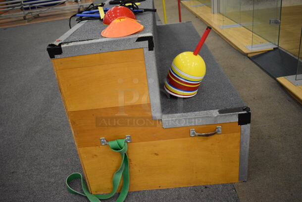 Carpet and Wood Pattern 2 Tier Bleacher / Riser. Does Not Include Contents. BUYER MUST REMOVE. 96x38x36. (lobby) - Image 2 of 3