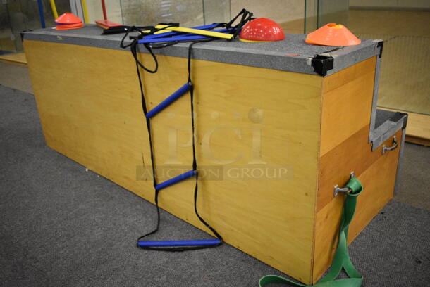Carpet and Wood Pattern 2 Tier Bleacher / Riser. Does Not Include Contents. BUYER MUST REMOVE. 96x38x36. (lobby) - Image 3 of 3