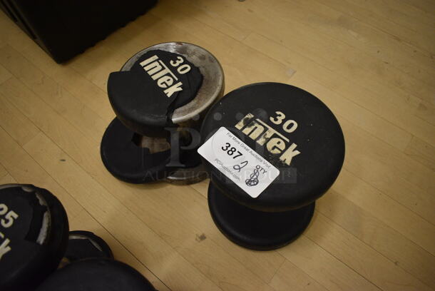 2 Intek Black and Chrome Finish 30 Pound Dumbbells. 8x9.5x8. 2 Times Your Bid! (behind squash court - left)
 - Image 2 of 2