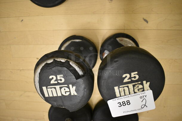 2 Intek Black and Chrome Finish 25 Pound Dumbbells. 8x9.5x8. 2 Times Your Bid! (behind squash court - left)
 - Image 2 of 2
