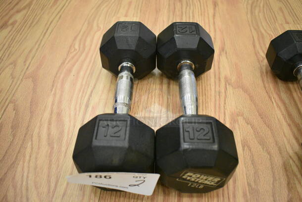 2 Power Systems Metal Black and Chrome Finish 12 Pound Hex Dumbbells. 4x11x4. 2 Times Your Bid! (lobby) - Image 1 of 3