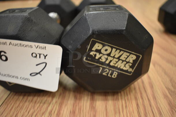 2 Power Systems Metal Black and Chrome Finish 12 Pound Hex Dumbbells. 4x11x4. 2 Times Your Bid! (lobby) - Image 2 of 3