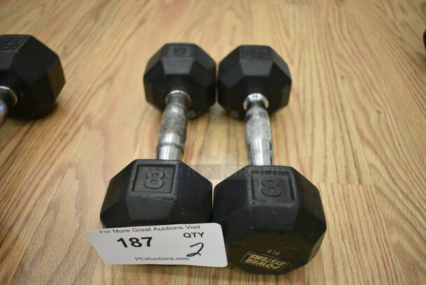 2 Power Systems Metal Black and Chrome Finish 8 Pound Hex Dumbbells. 3.5x10.5x3.5. 2 Times Your Bid! (lobby)