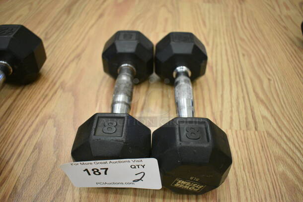 2 Power Systems Metal Black and Chrome Finish 8 Pound Hex Dumbbells. 3.5x10.5x3.5. 2 Times Your Bid! (lobby) - Image 1 of 3