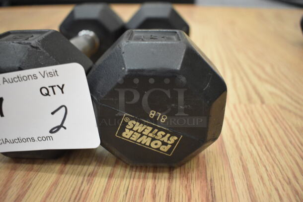 2 Power Systems Metal Black and Chrome Finish 8 Pound Hex Dumbbells. 3.5x10.5x3.5. 2 Times Your Bid! (lobby) - Image 2 of 3