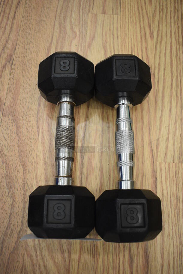 2 Power Systems Metal Black and Chrome Finish 8 Pound Hex Dumbbells. 3.5x10.5x3.5. 2 Times Your Bid! (lobby) - Image 3 of 3