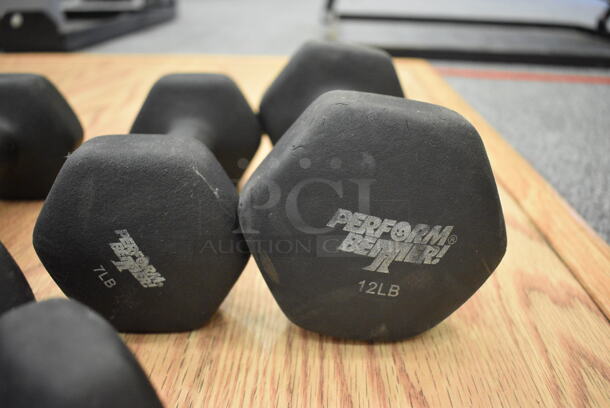 6 Black Neoprene Dumbbells; Two 4 Pounds, Two 8 Pounds and Two 12 Pounds. Includes 4x8x4. 6 Times Your Bid! (lobby)
 - Image 4 of 4