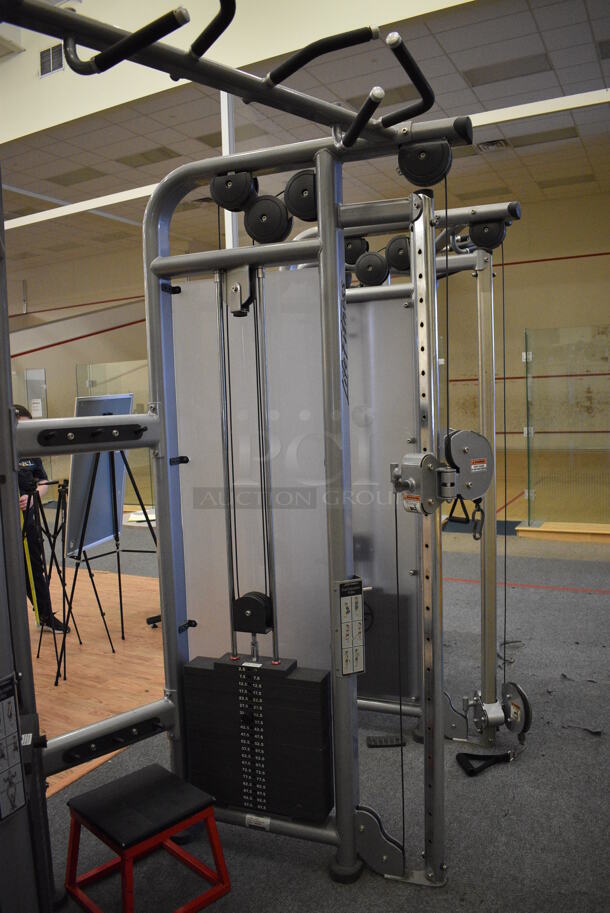 Life Fitness Model CMDAP Gray Metal Floor Style Dual Adjustable Pulley Functional Trainer Machine. BUYER MUST REMOVE - Unit May Need Disassembly For Removal. 64x48x93. (lobby) - Image 3 of 11