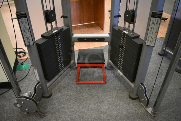 Life Fitness Model CMDAP Gray Metal Floor Style Dual Adjustable Pulley Functional Trainer Machine. BUYER MUST REMOVE - Unit May Need Disassembly For Removal. 64x48x93. (lobby) - Image 5 of 11