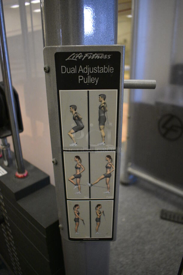 Life Fitness Model CMDAP Gray Metal Floor Style Dual Adjustable Pulley Functional Trainer Machine. BUYER MUST REMOVE - Unit May Need Disassembly For Removal. 64x48x93. (lobby) - Image 8 of 11