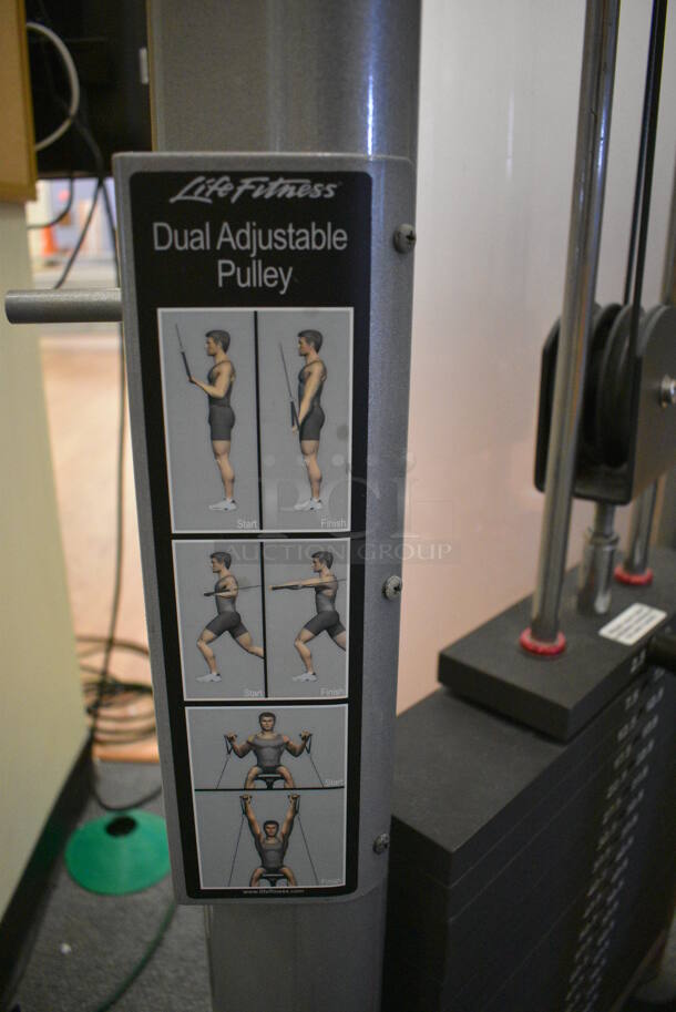 Life Fitness Model CMDAP Gray Metal Floor Style Dual Adjustable Pulley Functional Trainer Machine. BUYER MUST REMOVE - Unit May Need Disassembly For Removal. 64x48x93. (lobby) - Image 9 of 11