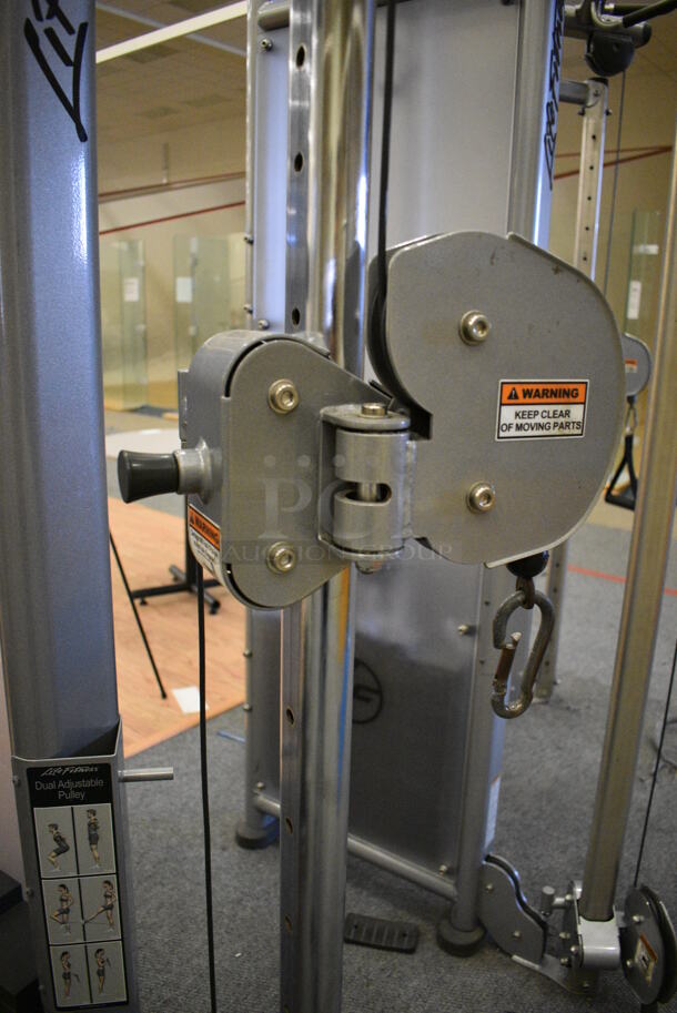 Life Fitness Model CMDAP Gray Metal Floor Style Dual Adjustable Pulley Functional Trainer Machine. BUYER MUST REMOVE - Unit May Need Disassembly For Removal. 64x48x93. (lobby) - Image 10 of 11