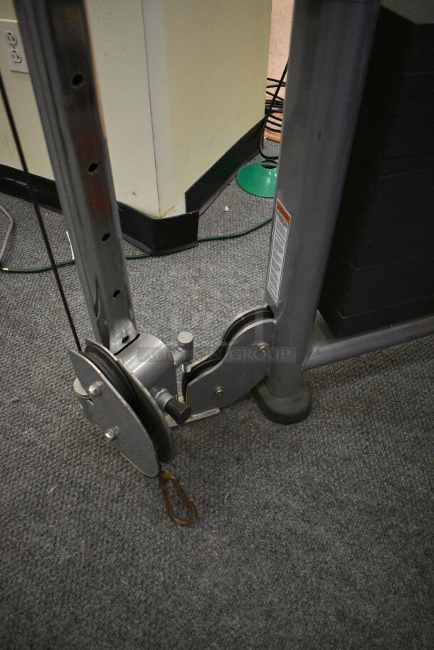 Life Fitness Model CMDAP Gray Metal Floor Style Dual Adjustable Pulley Functional Trainer Machine. BUYER MUST REMOVE - Unit May Need Disassembly For Removal. 64x48x93. (lobby) - Image 11 of 11