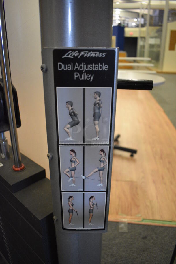 Life Fitness Model CMDAP Gray Metal Floor Style Dual Adjustable Pulley Functional Trainer Machine. BUYER MUST REMOVE BUYER MUST REMOVE - Unit May Need Disassembly For Removal. 64x48x93. (lobby) - Image 4 of 12