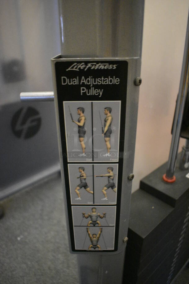 Life Fitness Model CMDAP Gray Metal Floor Style Dual Adjustable Pulley Functional Trainer Machine. BUYER MUST REMOVE BUYER MUST REMOVE - Unit May Need Disassembly For Removal. 64x48x93. (lobby) - Image 5 of 12