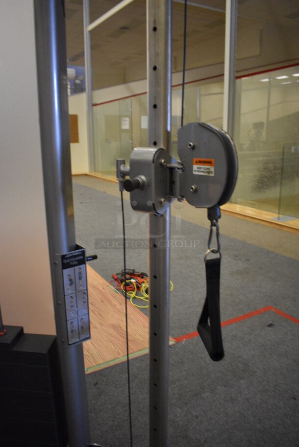Life Fitness Model CMDAP Gray Metal Floor Style Dual Adjustable Pulley Functional Trainer Machine. BUYER MUST REMOVE BUYER MUST REMOVE - Unit May Need Disassembly For Removal. 64x48x93. (lobby) - Image 11 of 12