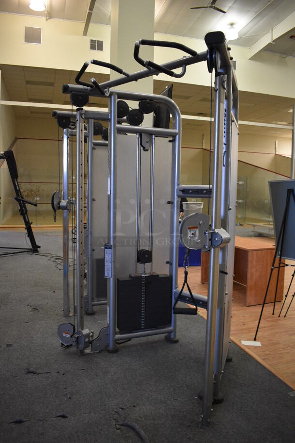 Life Fitness Model CMDAP Gray Metal Floor Style Dual Adjustable Pulley Functional Trainer Machine. BUYER MUST REMOVE BUYER MUST REMOVE - Unit May Need Disassembly For Removal. 64x48x93. (lobby) - Image 12 of 12