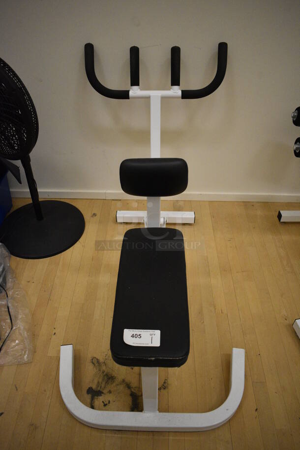 Pace White Metal Tricep Machine. BUYER MUST REMOVE. 30x55x38. (behind squash court - right)