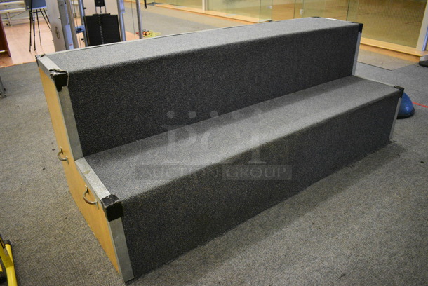 Carpet and Wood Pattern 2 Tier Bleacher / Riser. BUYER MUST REMOVE. 96x38x36. (lobby) - Image 2 of 4