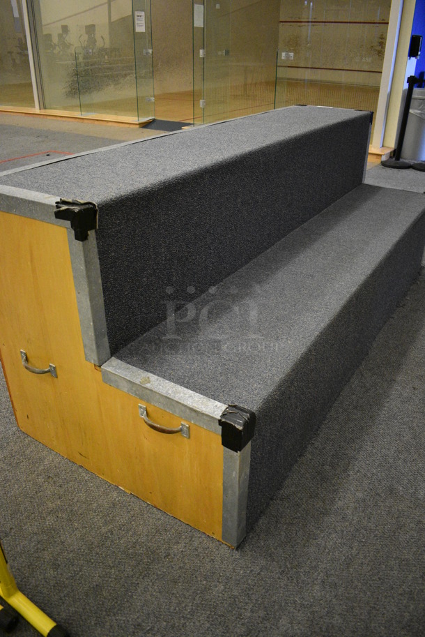 Carpet and Wood Pattern 2 Tier Bleacher / Riser. BUYER MUST REMOVE. 96x38x36. (lobby) - Image 4 of 4