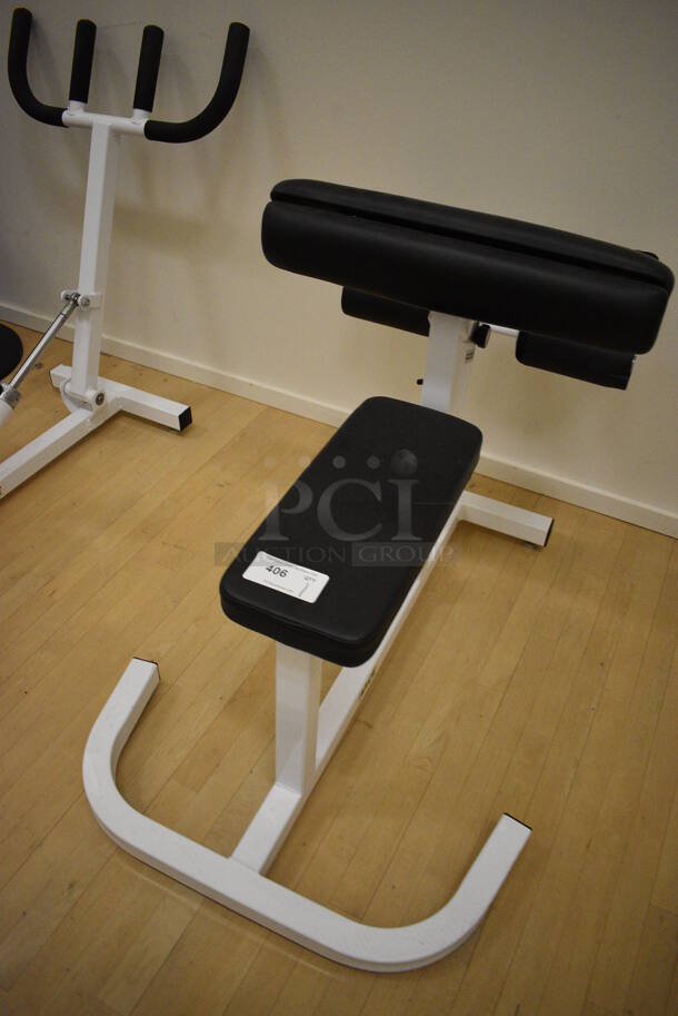 Pace White Metal Leg Extension Machine. BUYER MUST REMOVE. 30x46x33. (behind squash court - right) - Image 2 of 6