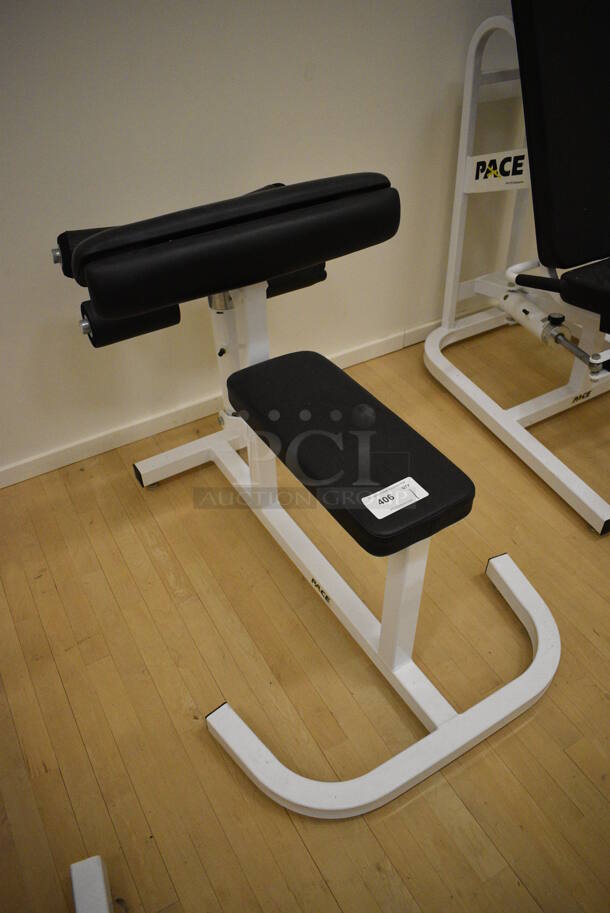 Pace White Metal Leg Extension Machine. BUYER MUST REMOVE. 30x46x33. (behind squash court - right) - Image 3 of 6