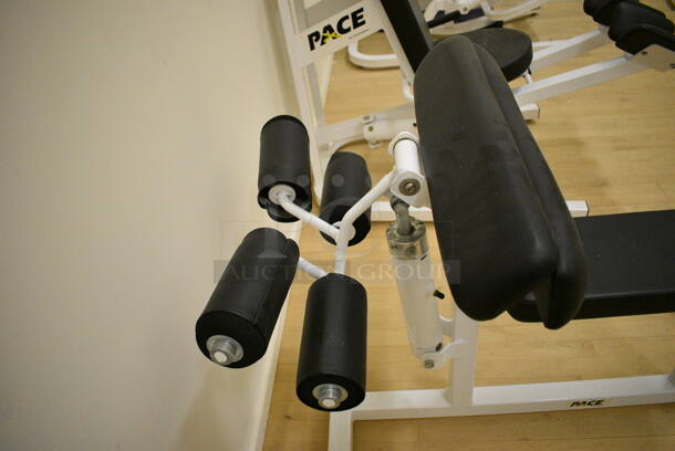 Pace White Metal Leg Extension Machine. BUYER MUST REMOVE. 30x46x33. (behind squash court - right) - Image 5 of 6