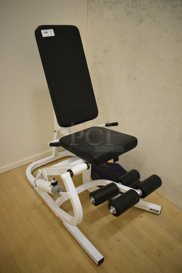 Pace White Metal Leg Exension Machine. BUYER MUST REMOVE. 35x50x55. (behind squash court - right) - Image 2 of 5