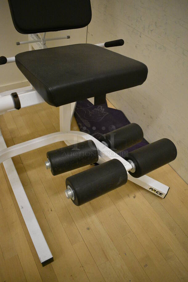 Pace White Metal Leg Exension Machine. BUYER MUST REMOVE. 35x50x55. (behind squash court - right) - Image 3 of 5