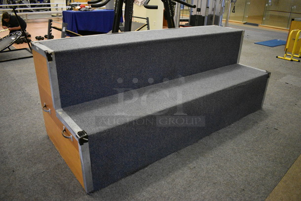 Carpet and Wood Pattern 2 Tier Bleacher / Riser. BUYER MUST REMOVE. 96x38x36. (lobby)