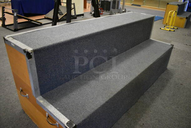 Carpet and Wood Pattern 2 Tier Bleacher / Riser. BUYER MUST REMOVE. 96x38x36. (lobby) - Image 2 of 5