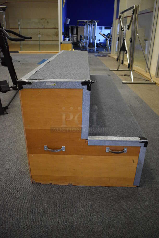 Carpet and Wood Pattern 2 Tier Bleacher / Riser. BUYER MUST REMOVE. 96x38x36. (lobby) - Image 3 of 5
