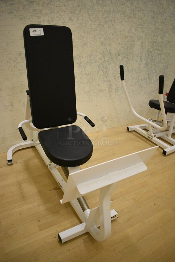 Pace White Metal Leg Press Machine. BUYER MUST REMOVE. 30x64x53. (behind squash court - right) - Image 2 of 6