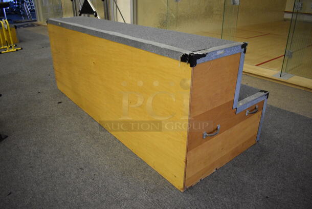 Carpet and Wood Pattern 2 Tier Bleacher / Riser. BUYER MUST REMOVE. 96x38x36. (lobby) - Image 4 of 5
