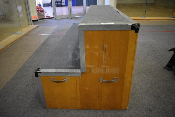 Carpet and Wood Pattern 2 Tier Bleacher / Riser. BUYER MUST REMOVE. 96x38x36. (lobby) - Image 5 of 5