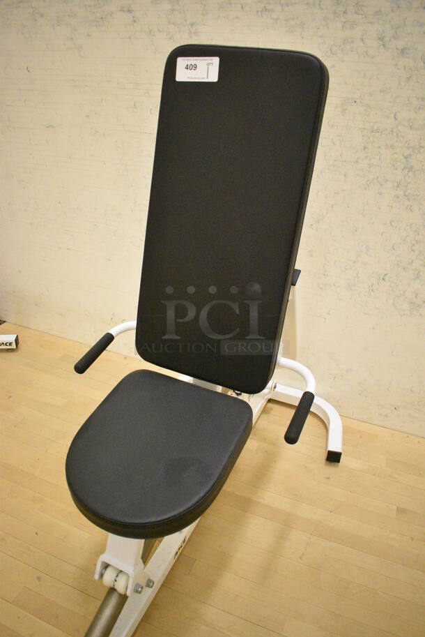 Pace White Metal Leg Press Machine. BUYER MUST REMOVE. 30x64x53. (behind squash court - right) - Image 4 of 6