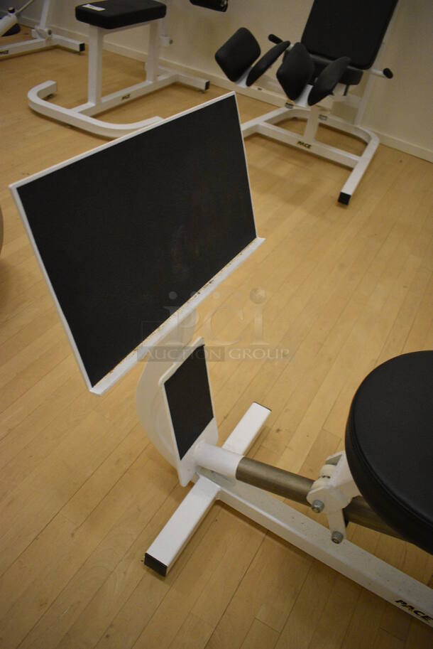 Pace White Metal Leg Press Machine. BUYER MUST REMOVE. 30x64x53. (behind squash court - right) - Image 5 of 6