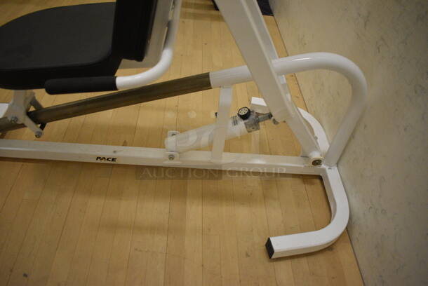 Pace White Metal Leg Press Machine. BUYER MUST REMOVE. 30x64x53. (behind squash court - right) - Image 6 of 6