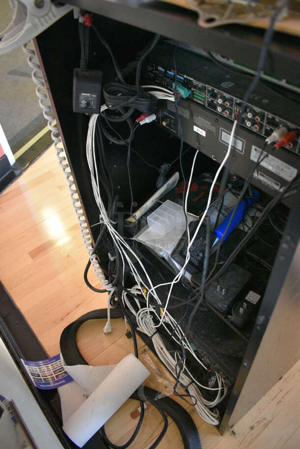 ALL ONE MONEY! Lot of Black Metal AV Cabinet w/ Middle Atlantic Power Amp, AVSG Rack, Rane RPM Multiprocessor, Crown Rack, Tascam CD-200BT, 2 Crown CTs 2000 Racks. BUYER MUST REMOVE. 20.5x19x36.5. (aerobic room)  - Image 9 of 9