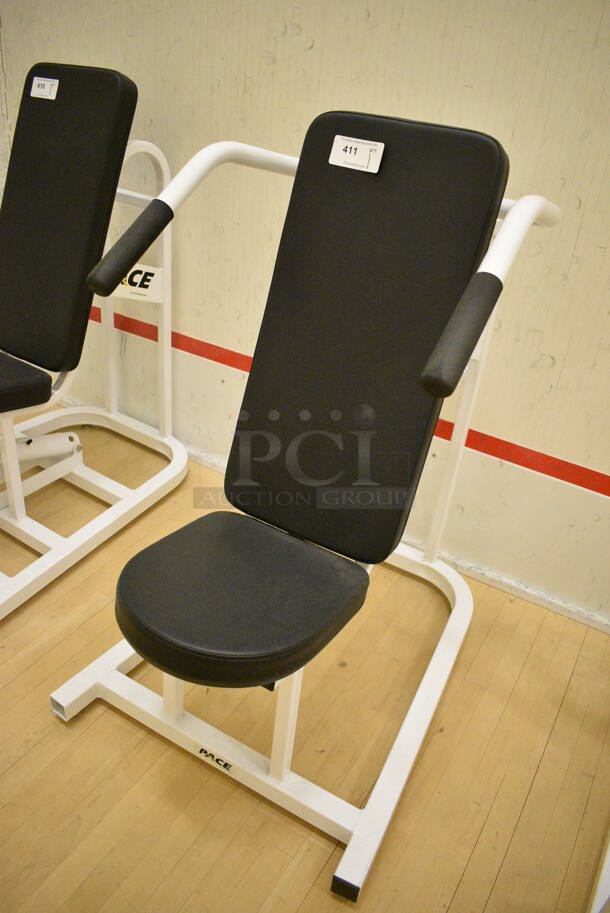 Pace White Metal Shoulder Press Machine. BUYER MUST REMOVE. 30x45x48. (behind squash court - right) - Image 2 of 4