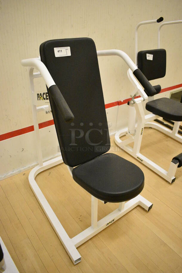 Pace White Metal Shoulder Press Machine. BUYER MUST REMOVE. 30x45x48. (behind squash court - right) - Image 3 of 4