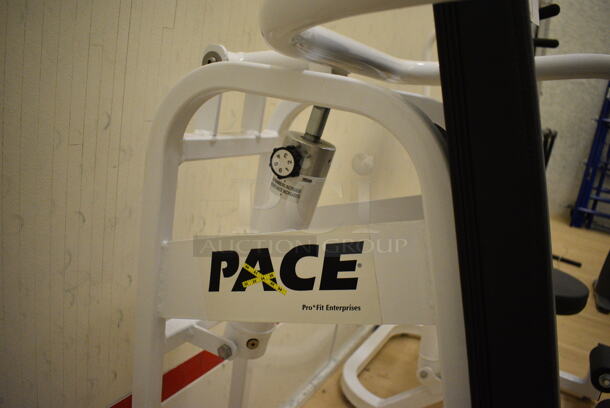 Pace White Metal Shoulder Press Machine. BUYER MUST REMOVE. 30x45x48. (behind squash court - right) - Image 4 of 4