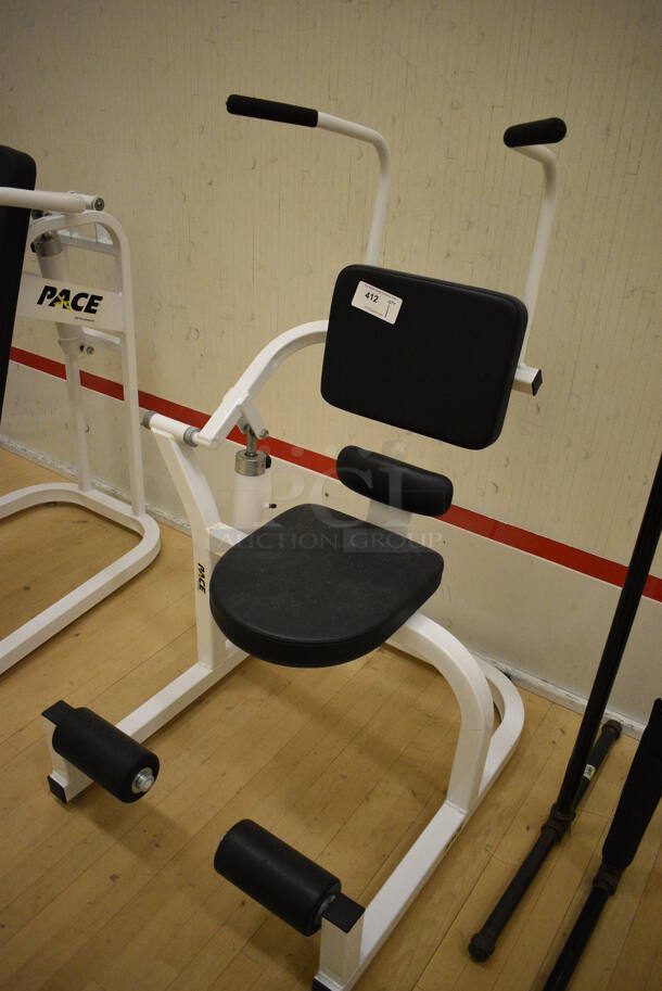 Pace White Metal Abdominal Curl Machine. BUYER MUST REMOVE. 36x36x53. (behind squash court - right) - Image 2 of 4