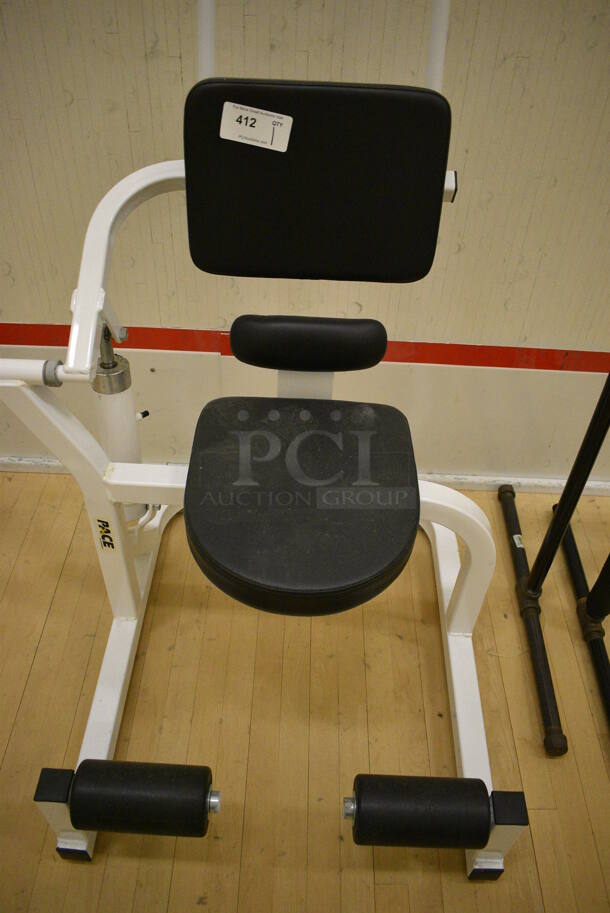 Pace White Metal Abdominal Curl Machine. BUYER MUST REMOVE. 36x36x53. (behind squash court - right) - Image 3 of 4