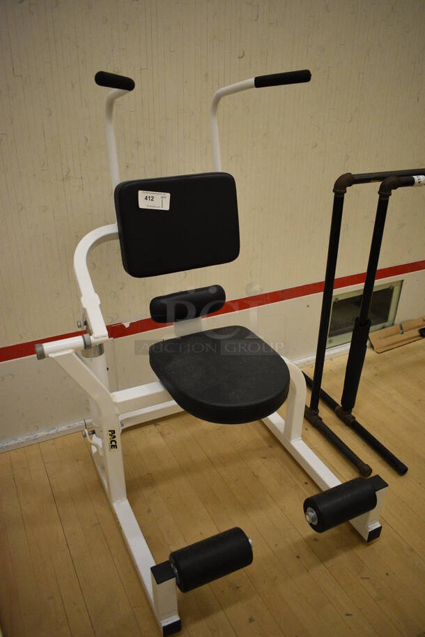 Pace White Metal Abdominal Curl Machine. BUYER MUST REMOVE. 36x36x53. (behind squash court - right) - Image 4 of 4
