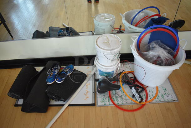 ALL ONE MONEY! Lot of Various Items Including White Boards and Sneakers! (aerobic room)